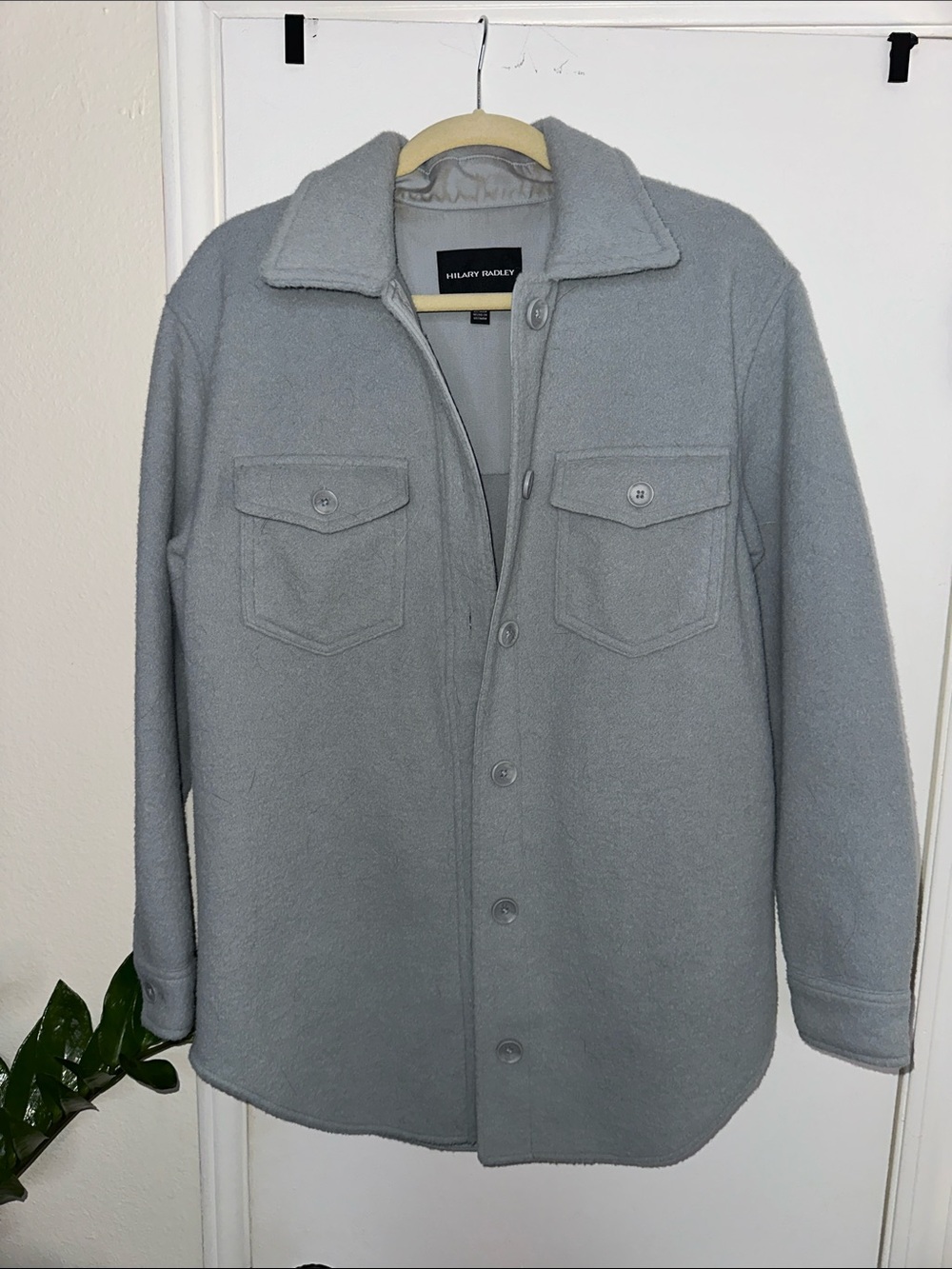 Hilary Radley Light Gray Button-Up Shirt Jacket
